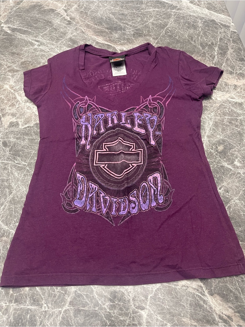 Harley-Davidson Deep Purple Graphic Tee with Lilac Accents